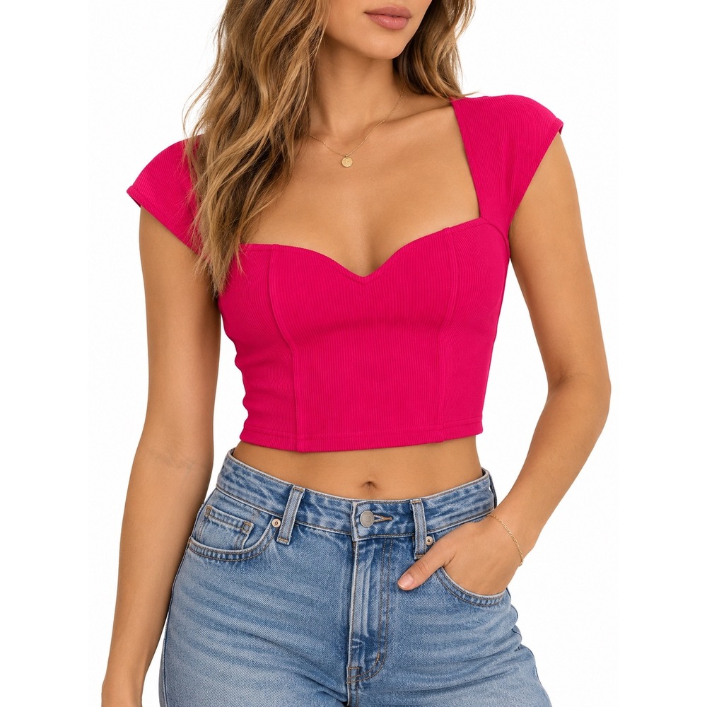 Karsenkimball x The Drop Pink Ribbed Sweetheart Crop Top Size M NWT Barbiecore